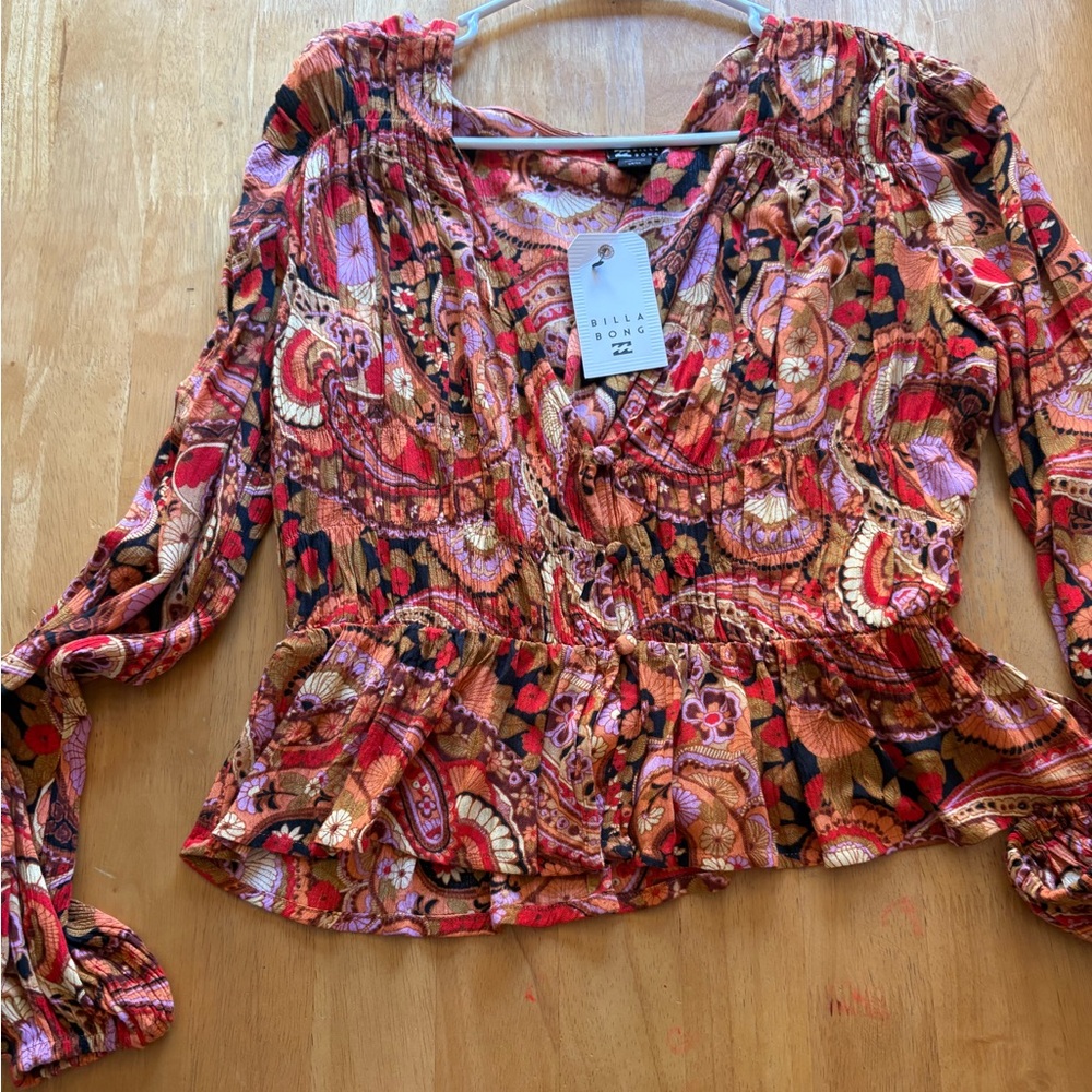 Billabong Vibrant Orange Paisley Blouse NWT size small